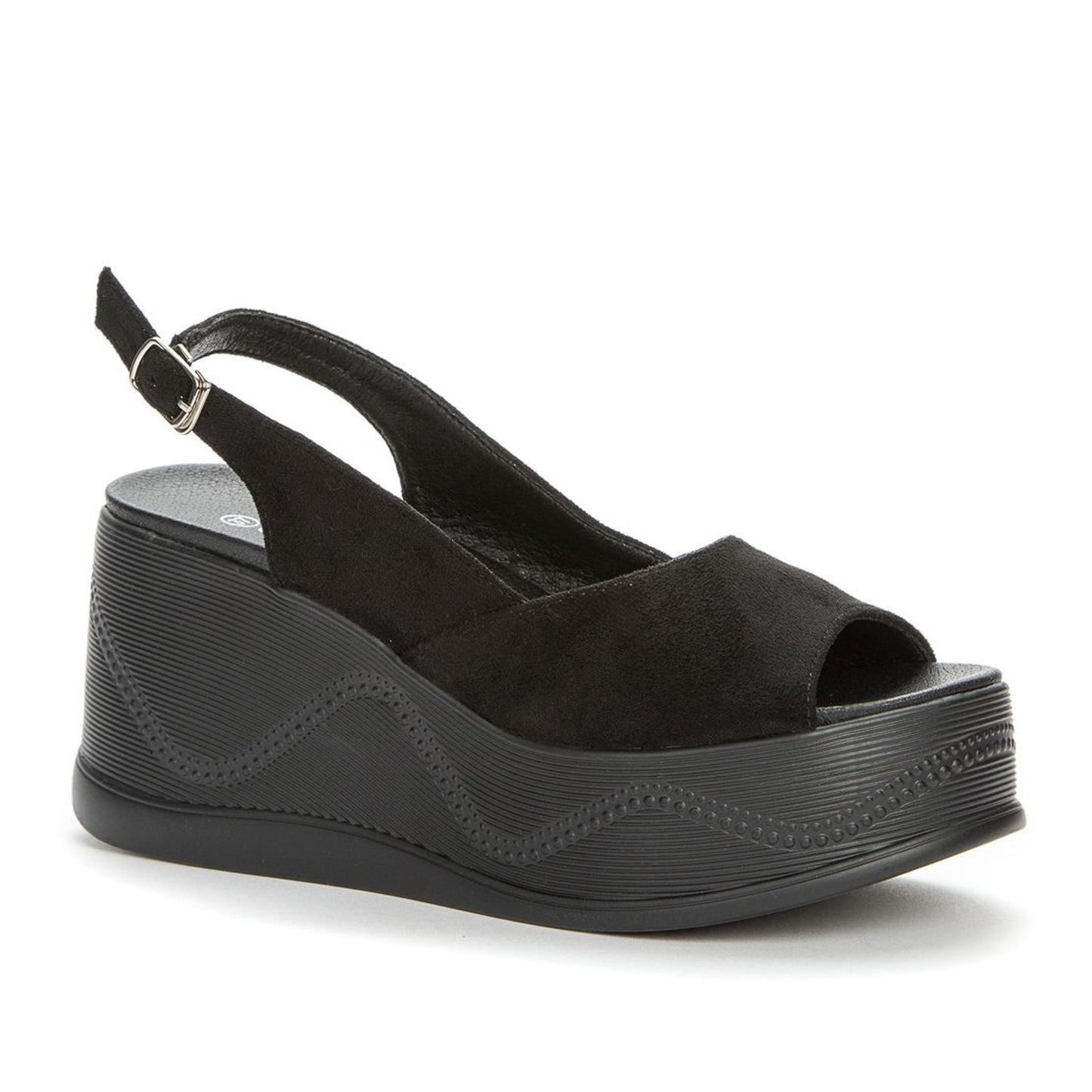 Women's Black Wedge Open-Toe Sandals