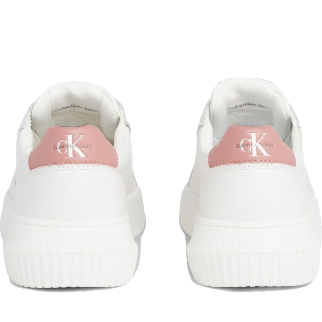 Calvin Klein Jeans womens white, whisper pink chunky cupsole leisure trainers | Vilbury London