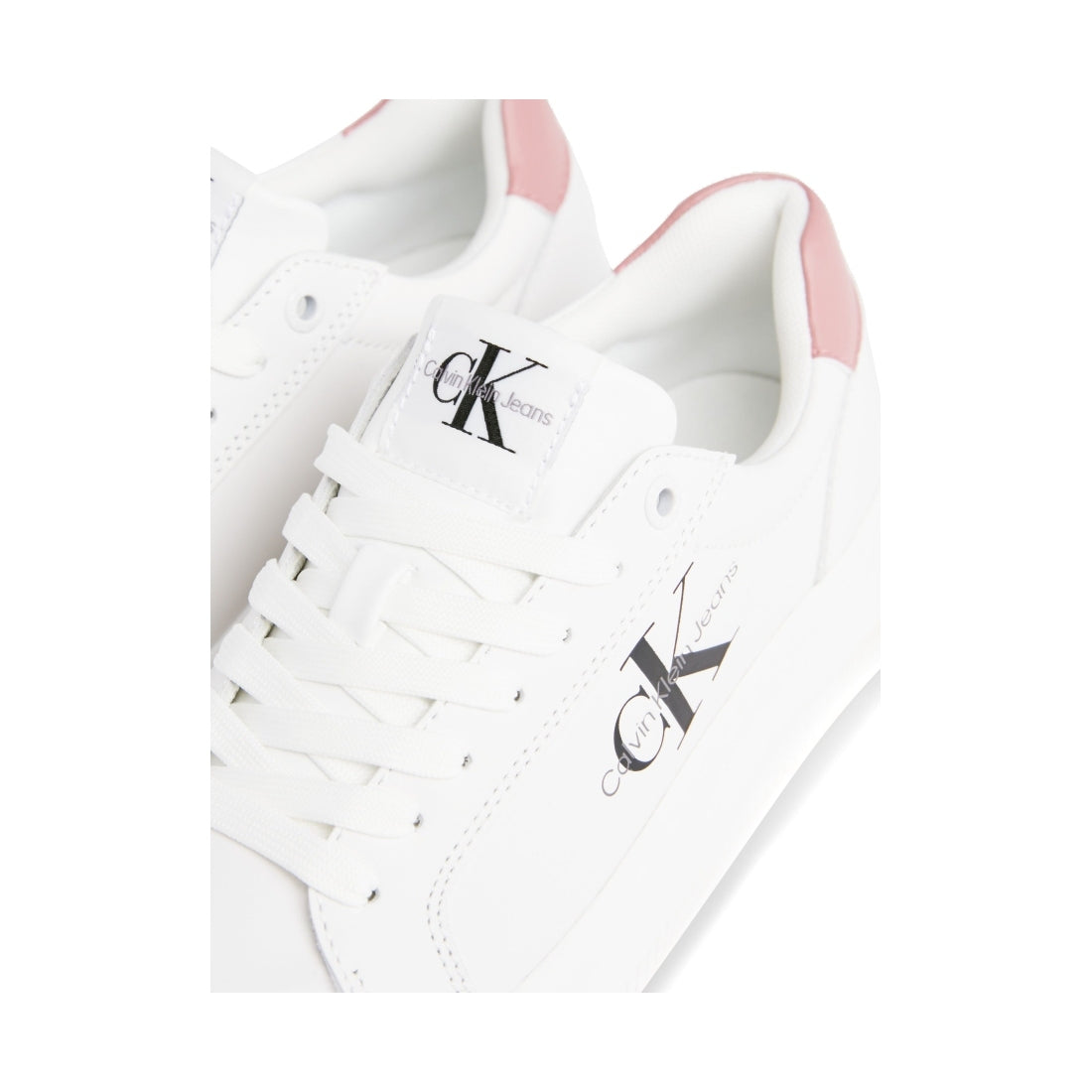 Calvin Klein Jeans womens white, whisper pink chunky cupsole leisure trainers | Vilbury London