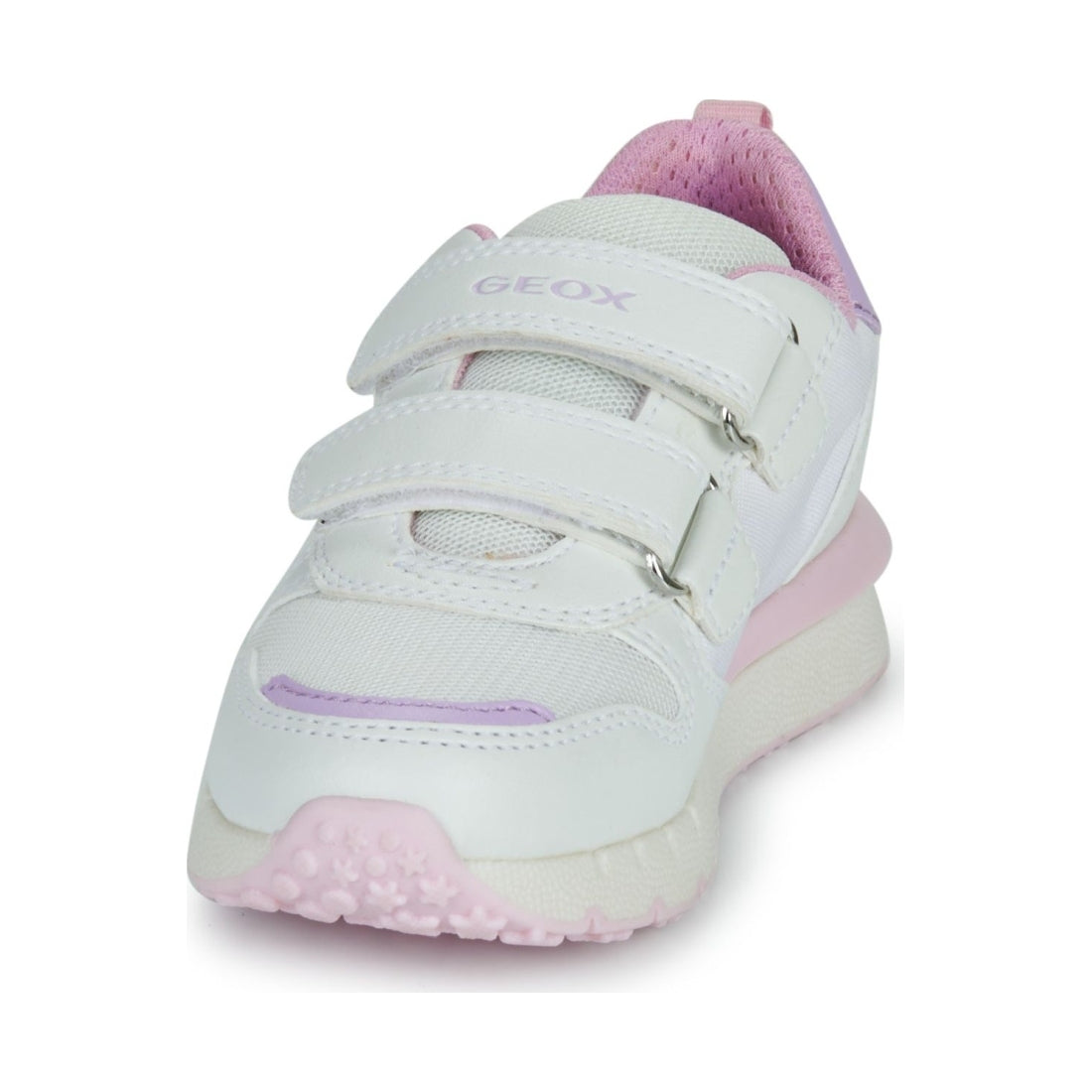 Geox girls white, lilac fastics sneakers | Vilbury London