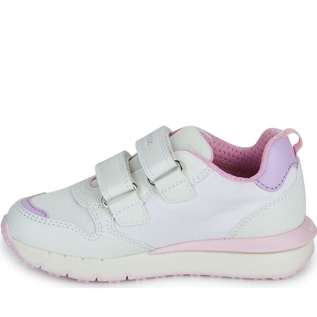 Geox girls white, lilac fastics sneakers | Vilbury London