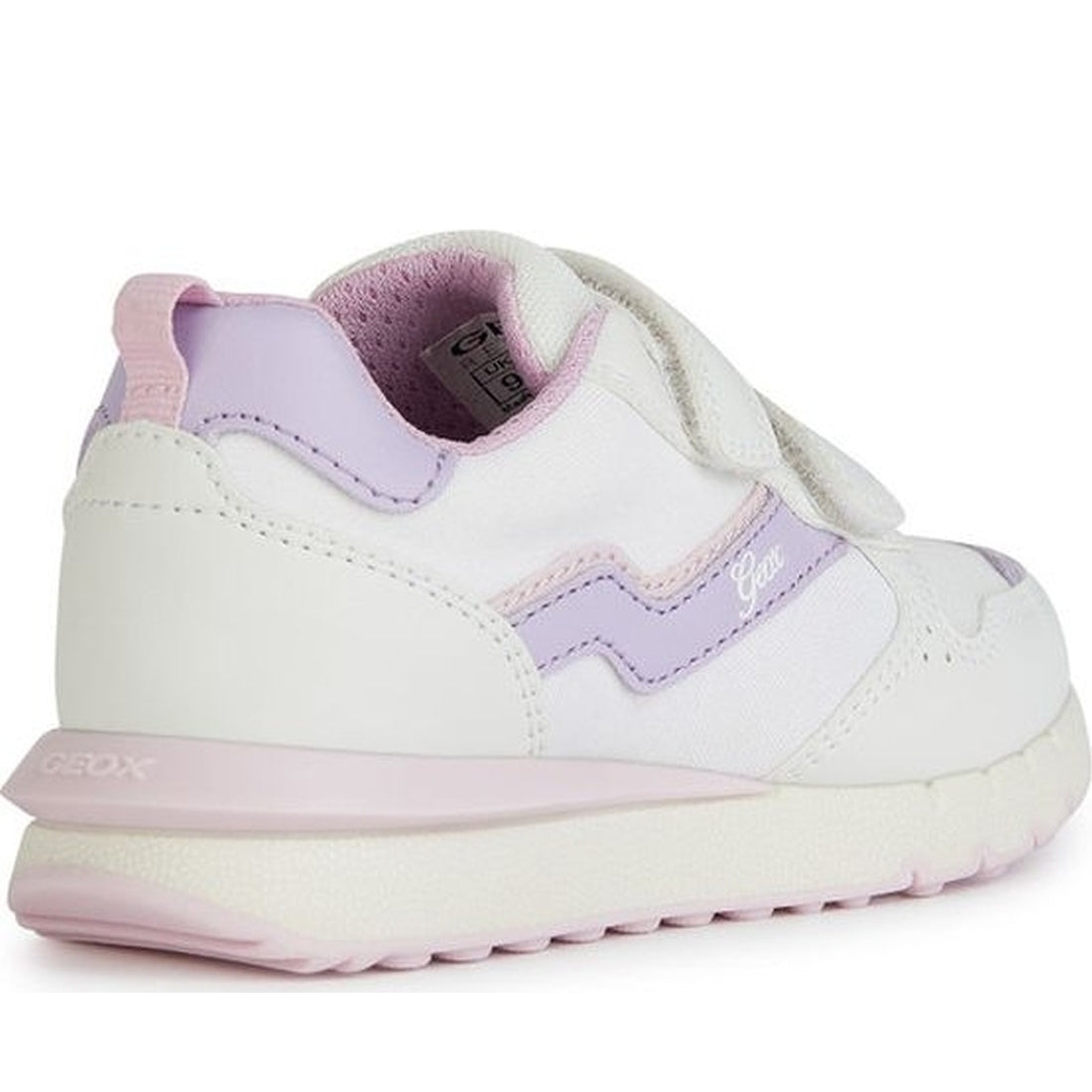 Geox girls white, lilac fastics sneakers | Vilbury London