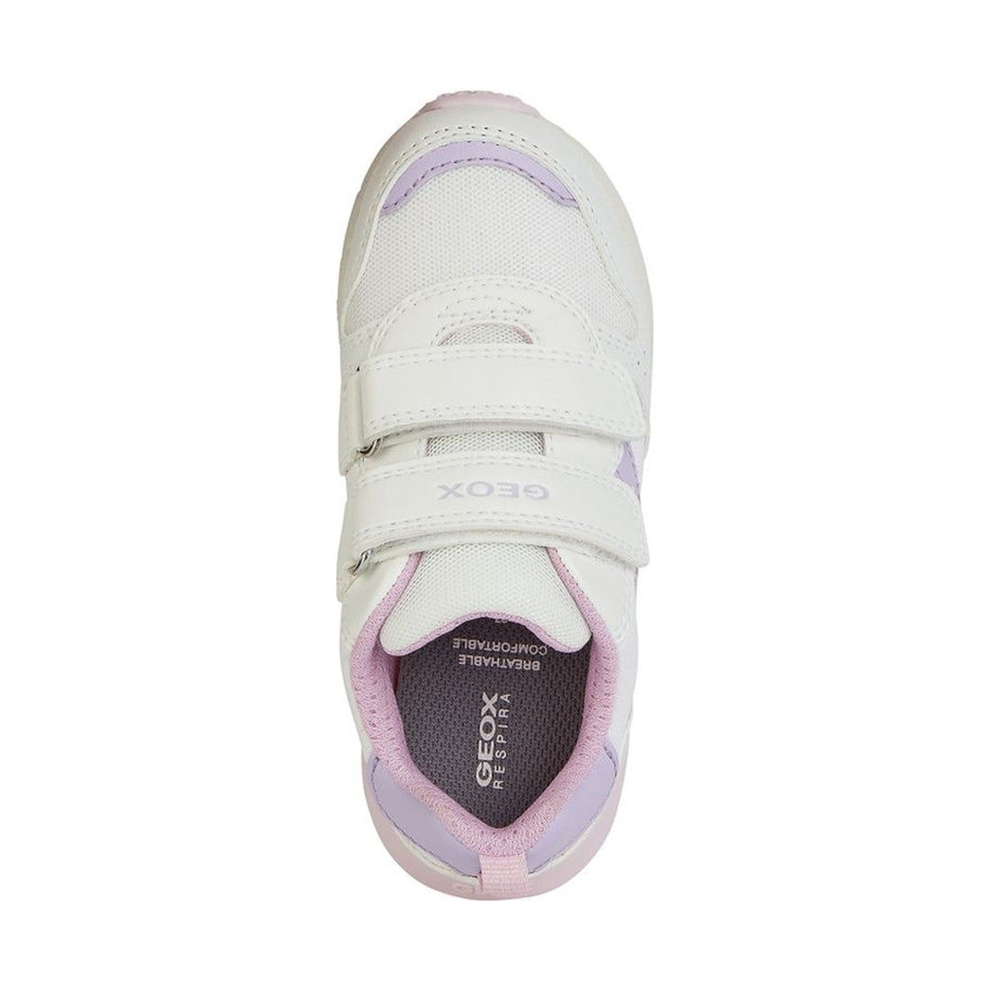 Geox girls white, lilac fastics sneakers | Vilbury London