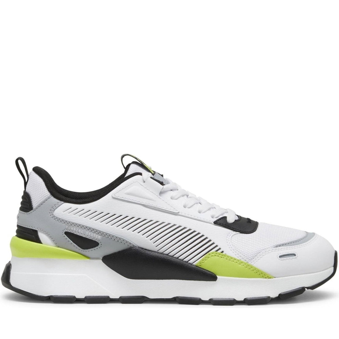 Puma mens white lime pow rs 3.0 leisure trainers | Vilbury London
