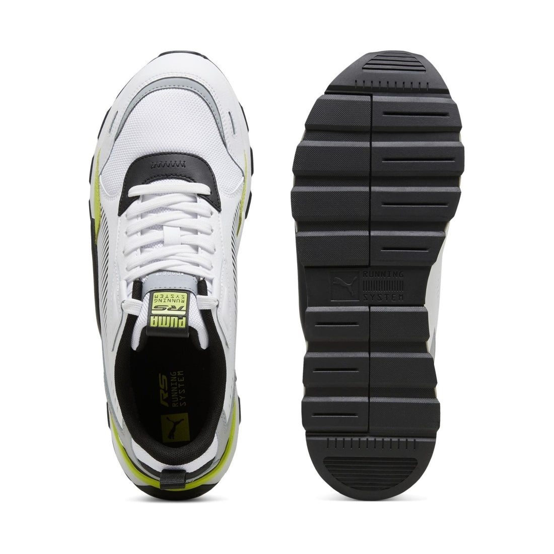 Puma mens white lime pow rs 3.0 leisure trainers | Vilbury London