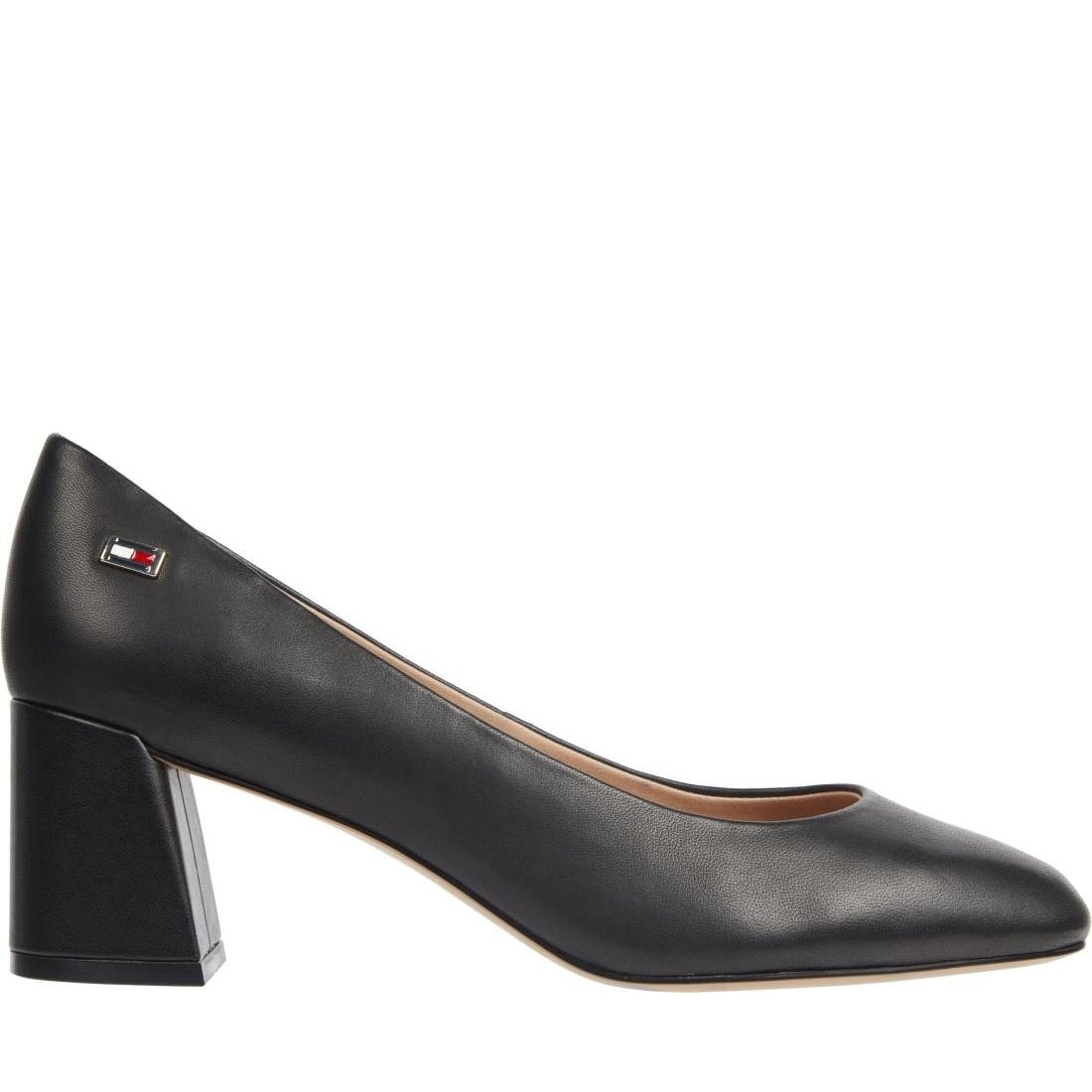 Tommy Hilfiger womens black mid heel block pump | Vilbury London