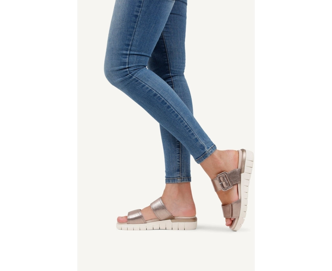 taupe metallic casual open slippers