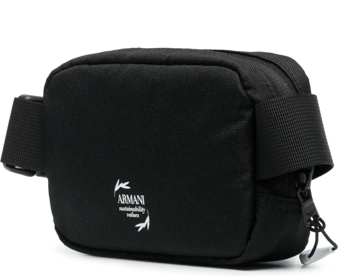 black, white logo casual shoulder bag