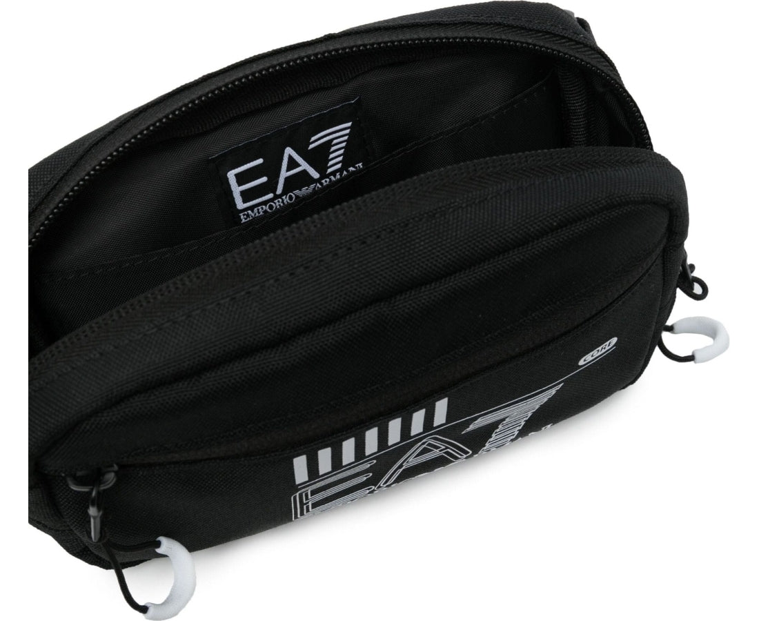 black, white logo casual shoulder bag