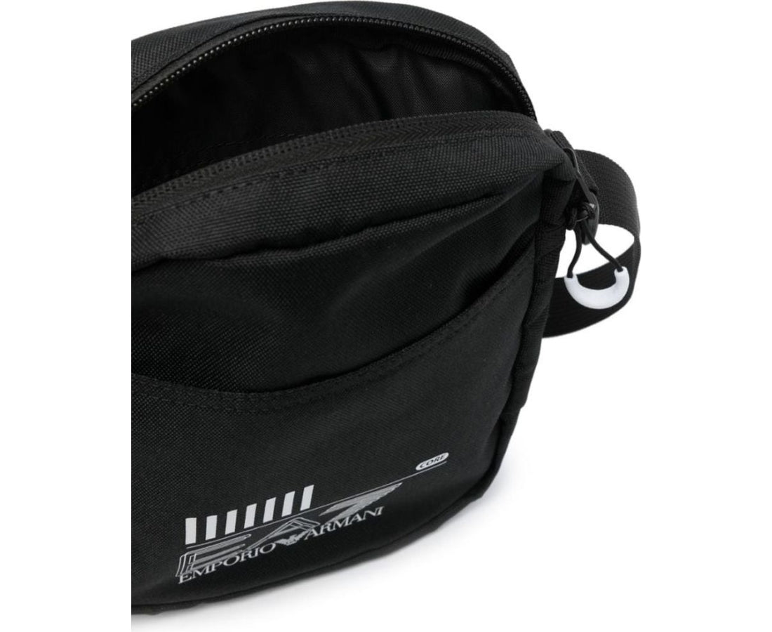 black, white logo casual shoulder bag