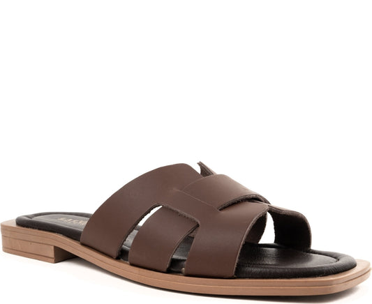 brown casual open slippers
