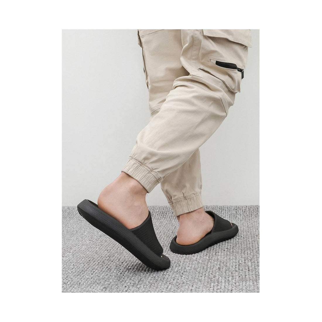black casual open slippers