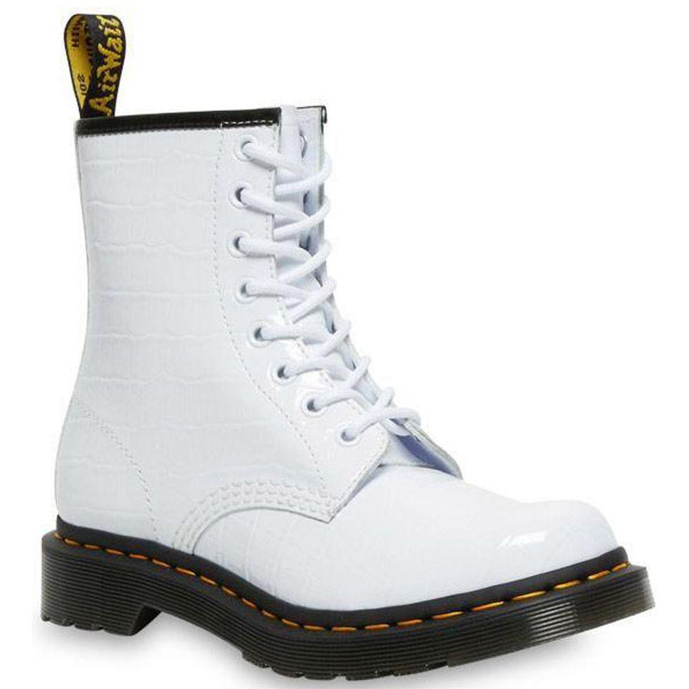 Dr. Martens Womens W White Patent Lamper Croc Emboss White Booties 1460 26855100 | Vilbury London