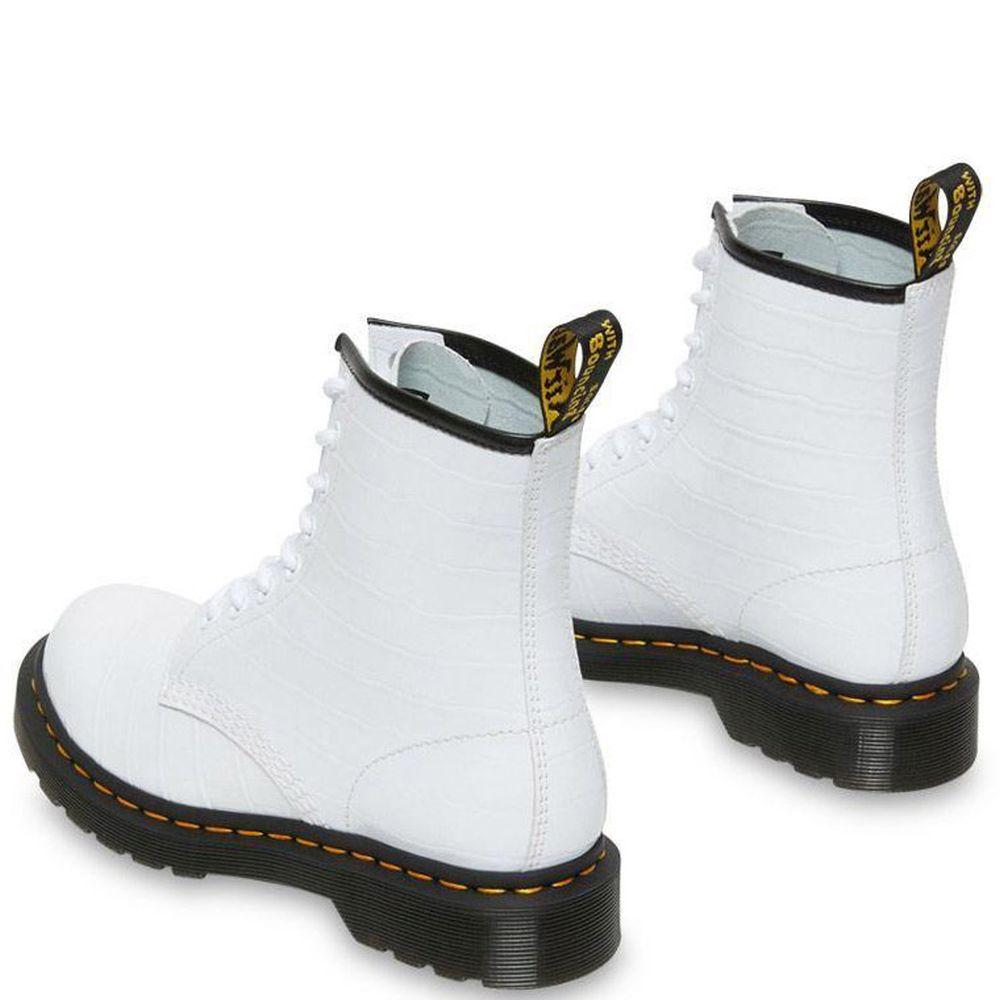 Dr. Martens Womens W White Patent Lamper Croc Emboss White Booties 1460 26855100 | Vilbury London