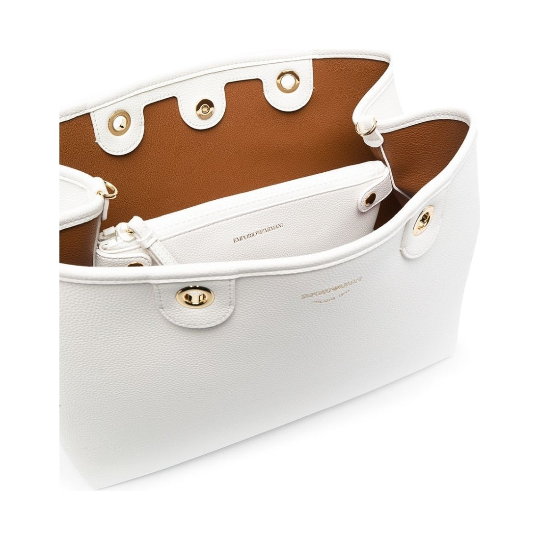 Emporio Armani womens Bianco Cuoio shopping bag | Vilbury London