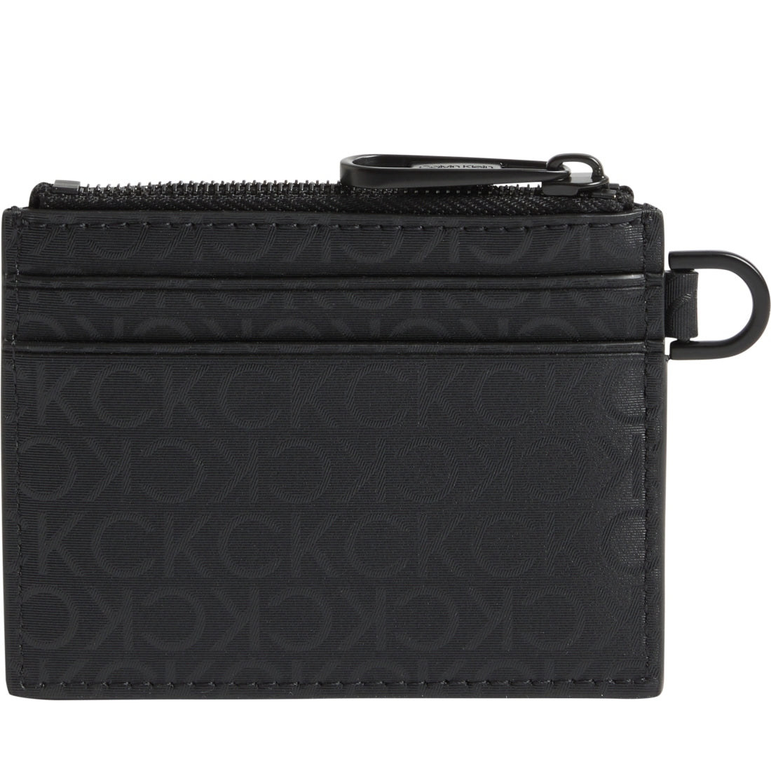 Calvin Klein mens mono black elevated 4cc holder zip card case | Vilbury London