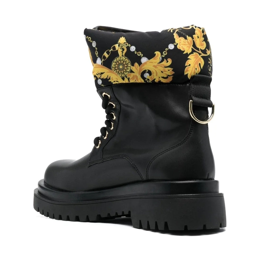 Versace Jeans Couture womens black, gold drew booties | Vilbury London