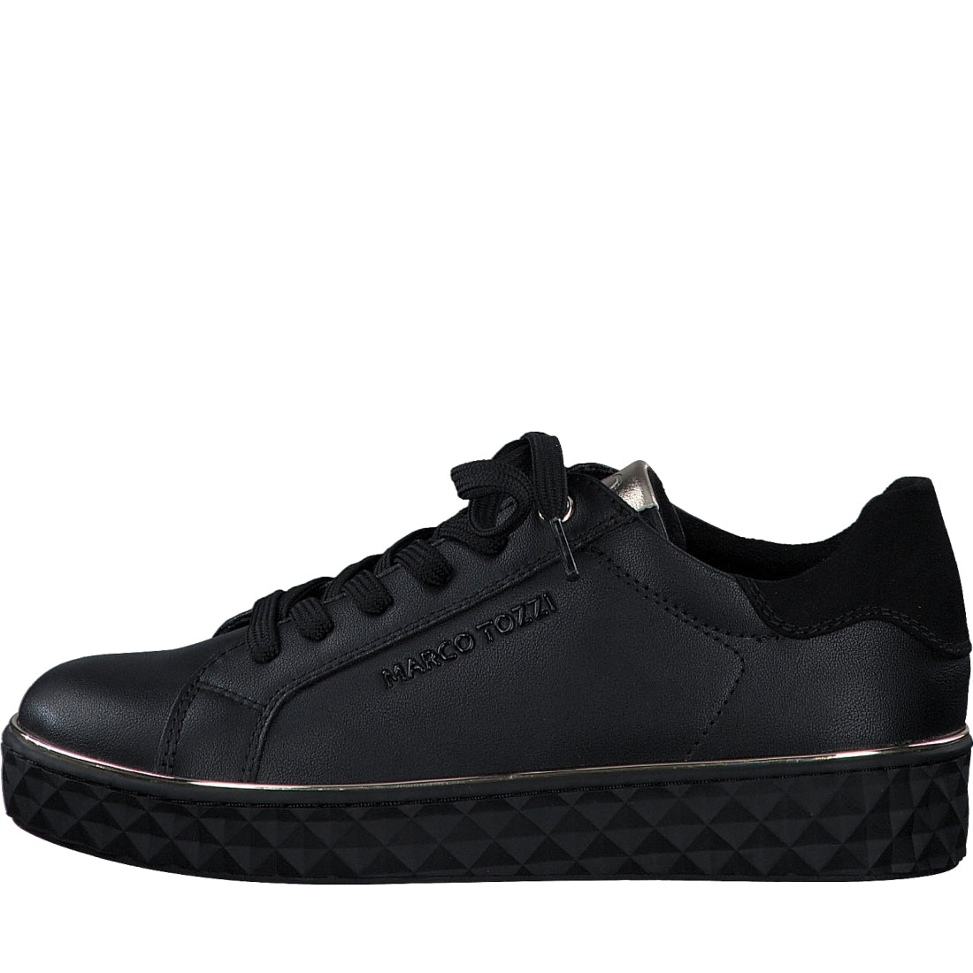 Marco Tozzi womens black, gold ago trainers | Vilbury London