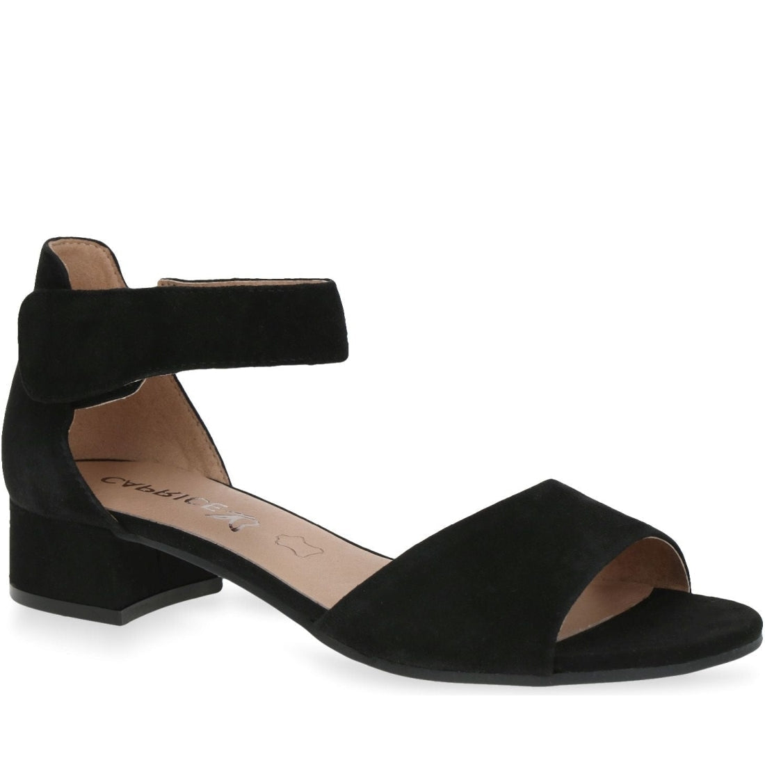 Caprice womens black suede elegant open sandals | Vilbury London