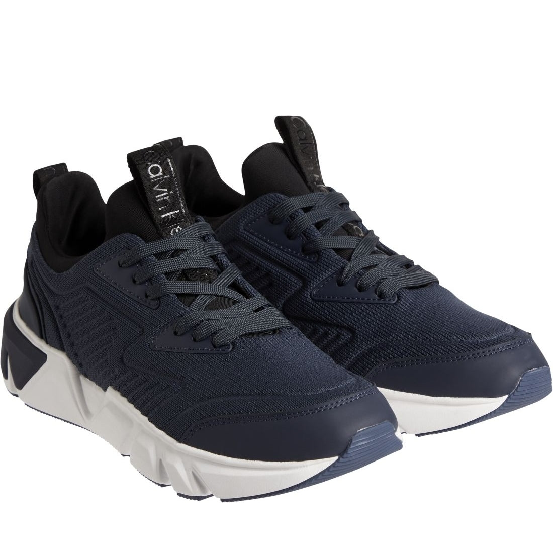 Calvin Klein mens calvin navy low top lace up knit shoe | Vilbury London