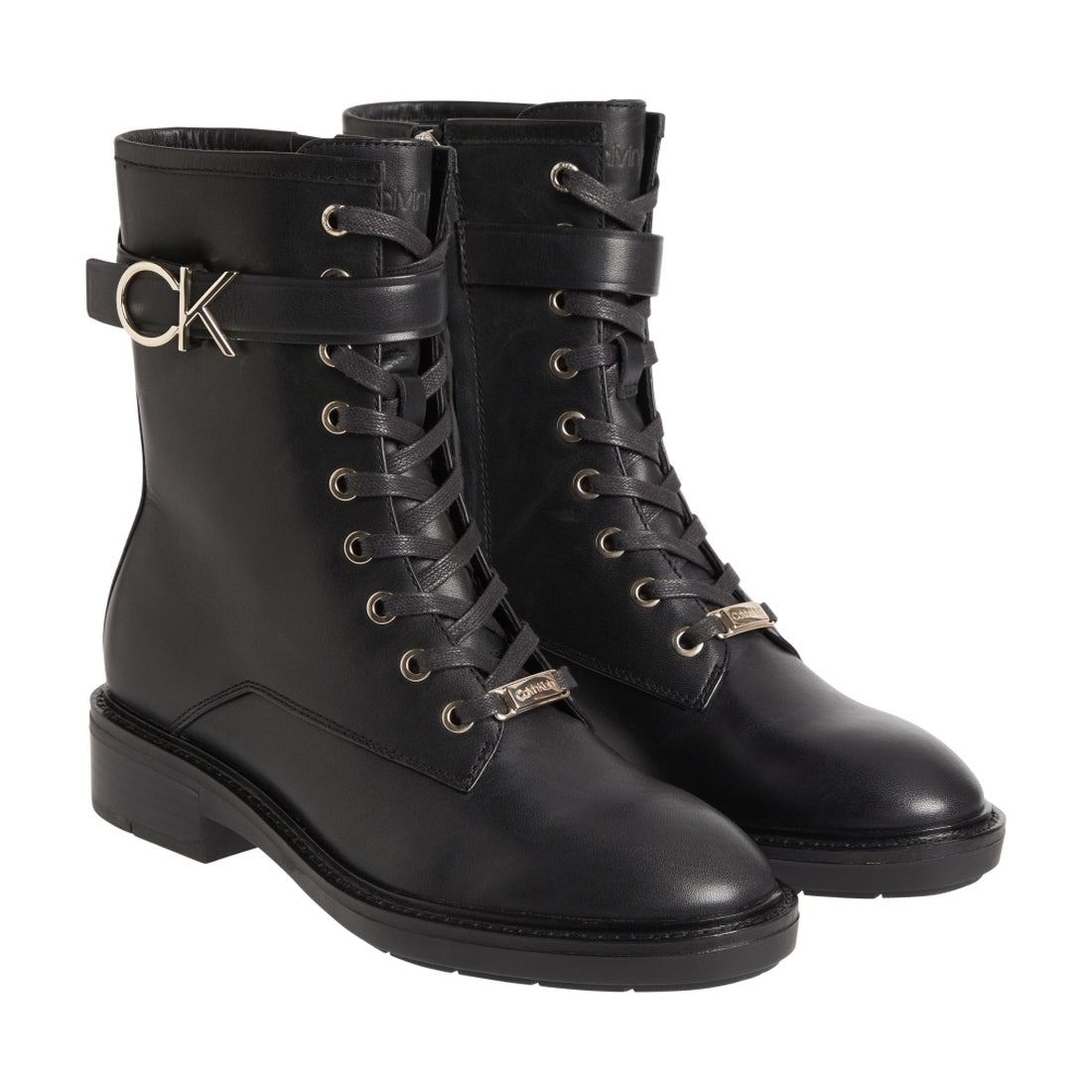 Calvin Klein womens Black rubber sole combat boot w hw | Vilbury London