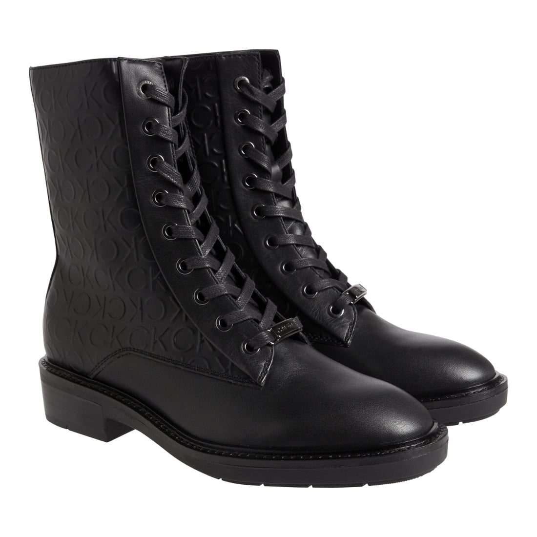 Calvin Klein womens Black rubber sole combat boot | Vilbury London