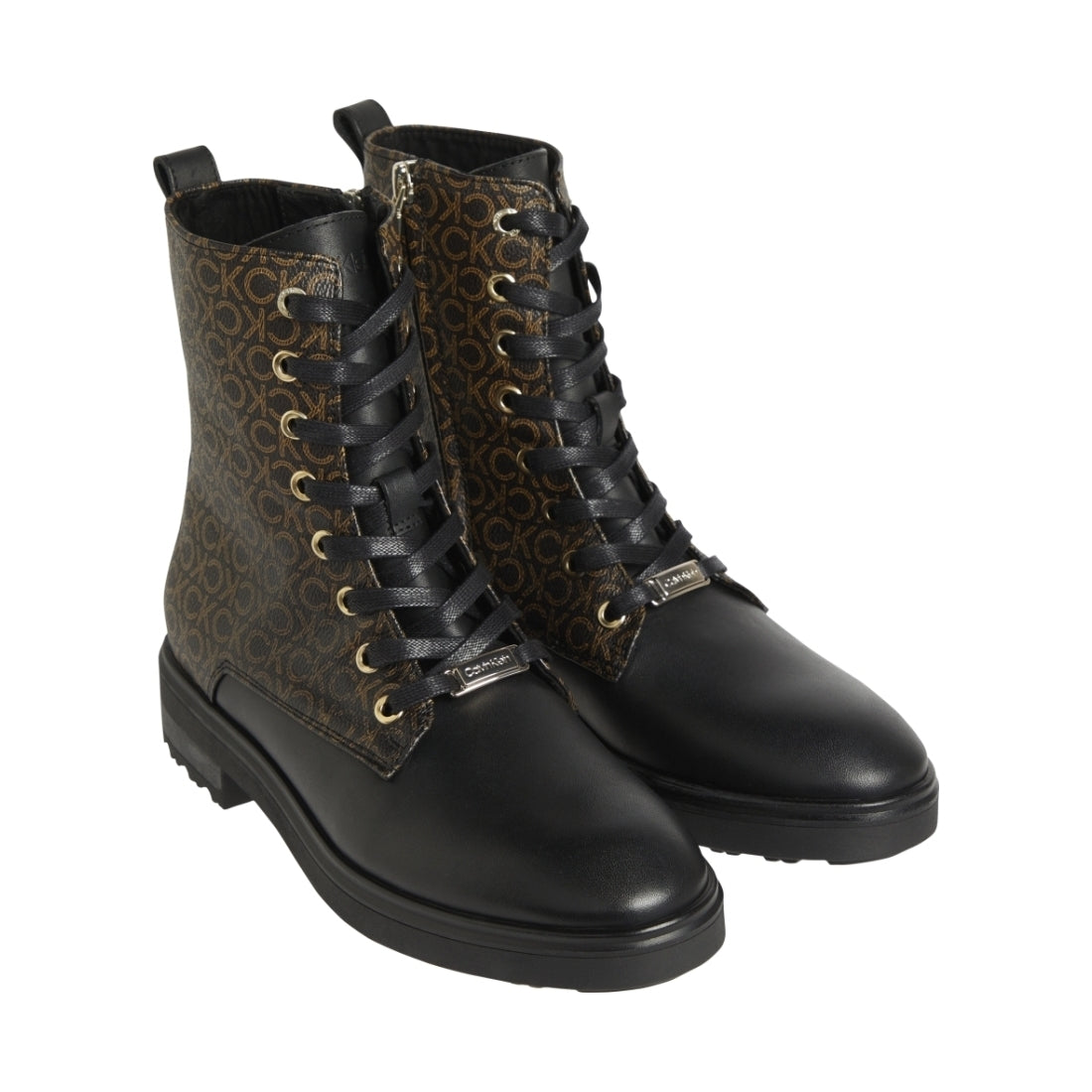 Calvin Klein womens Black Brown Mono cleat biker boot - mix | Vilbury London