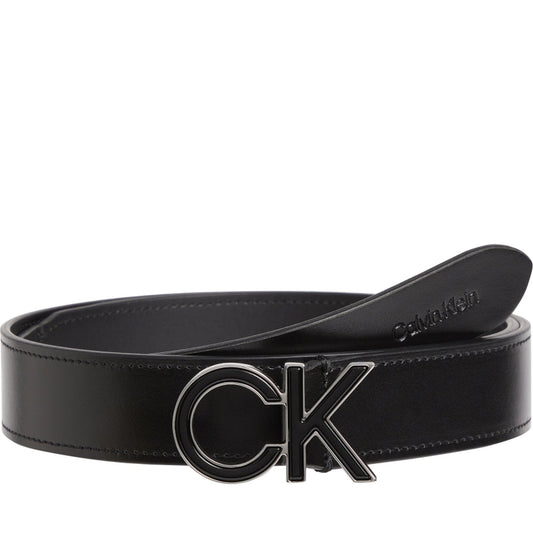 Calvin Klein womens Black re-lock inlay logo belt 30mm | Vilbury London