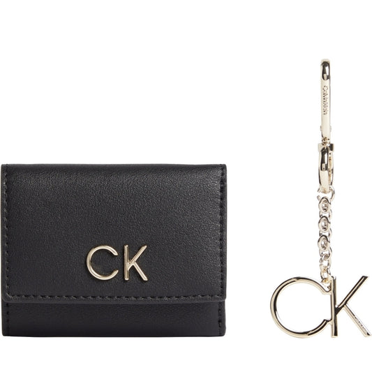 Calvin Klein womens Black re-lock trifold xxs key fob wallets | Vilbury London