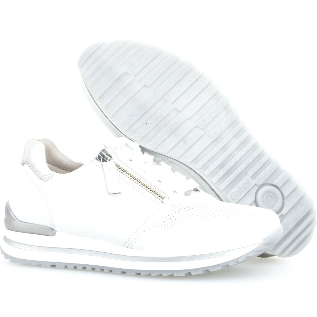 Gabor womens weiss, silber(perf) casual closed sport shoe | Vilbury London