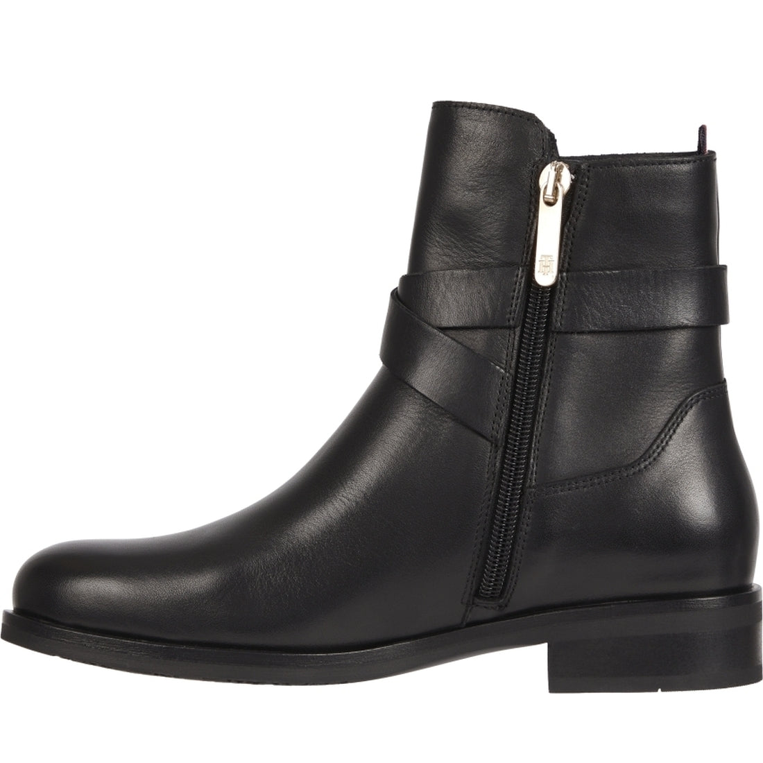 Tommy Hilfiger womens Black belt flat boot | Vilbury London