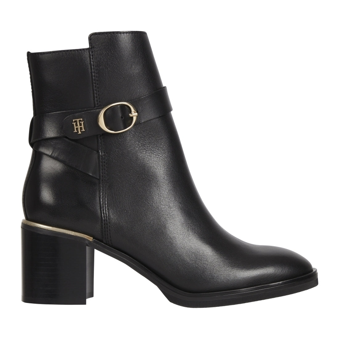 Tommy Hilfiger womens Black belt heeled boot | Vilbury London