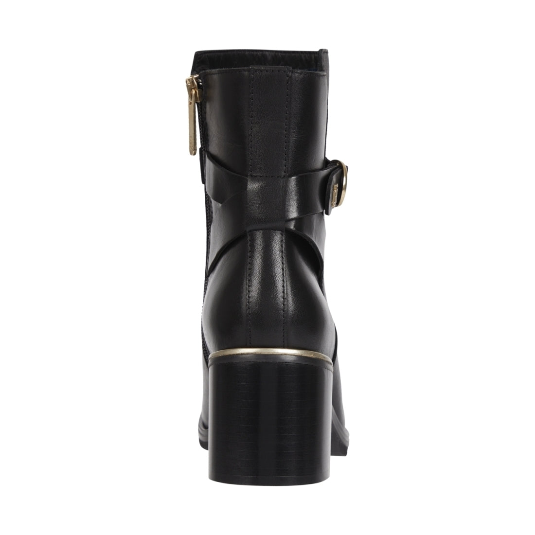 Tommy Hilfiger womens Black belt heeled boot | Vilbury London