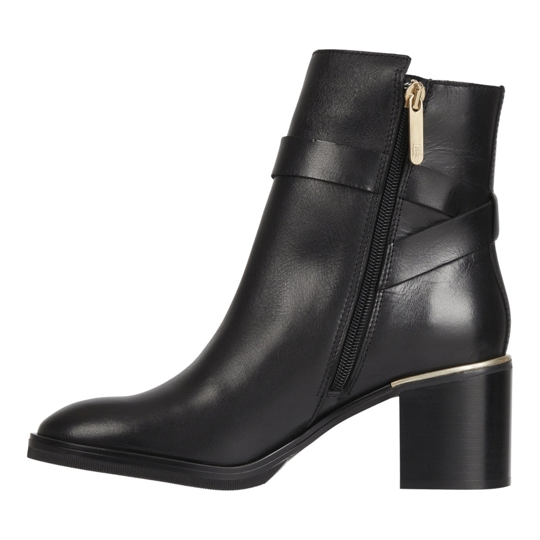 Tommy Hilfiger womens Black belt heeled boot | Vilbury London