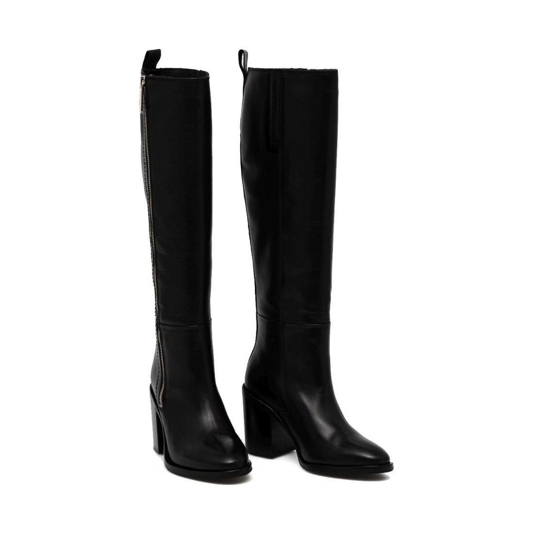 Tommy Hilfiger womens Black zip high heel longboot | Vilbury London