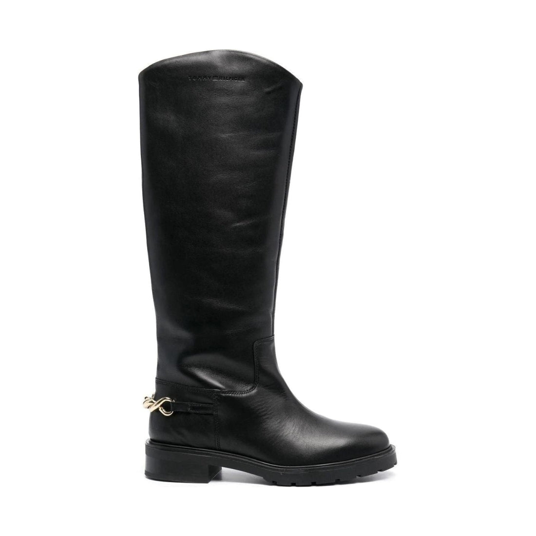Tommy Hilfiger womens Black twist flat longboot | Vilbury London