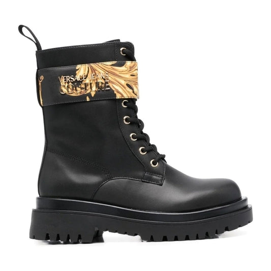 Versace Jeans Couture womens black gold casual closed booties | Vilbury London