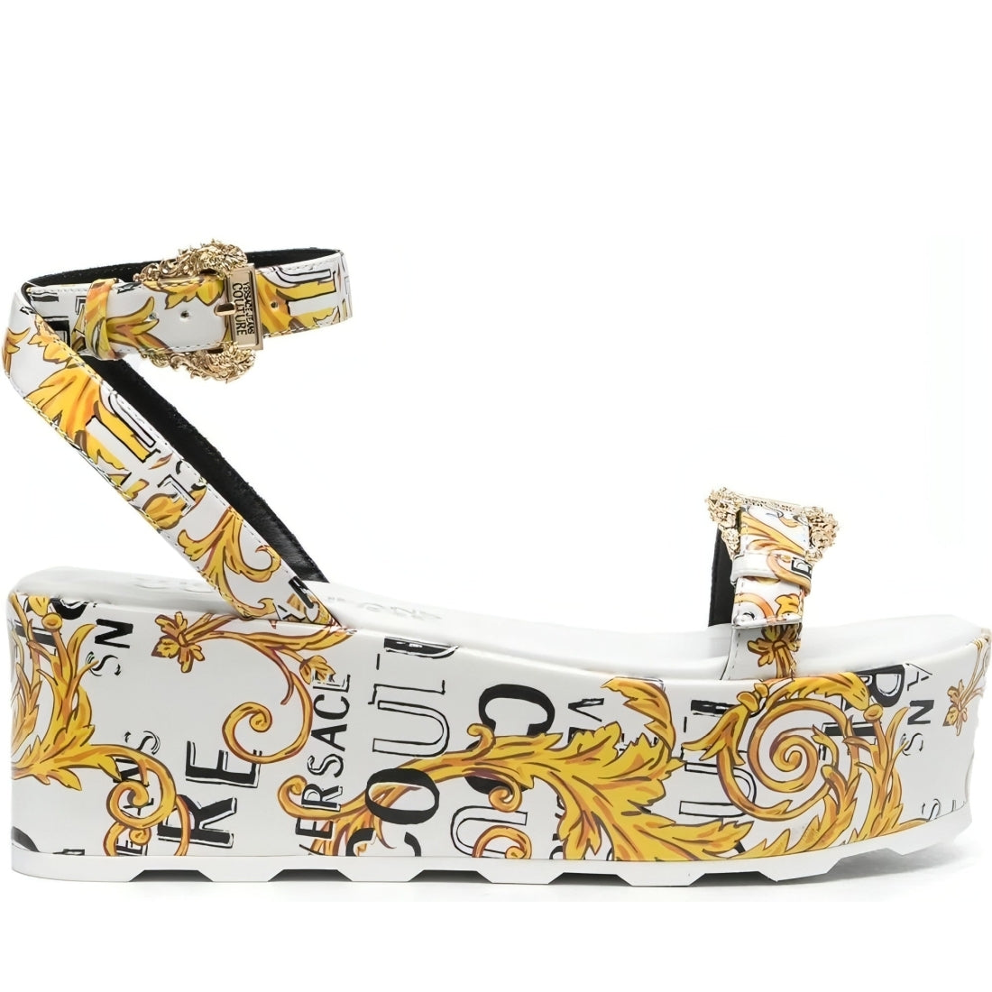 Versace Jeans Couture womens white, gold fondo mallory sandals | Vilbury London