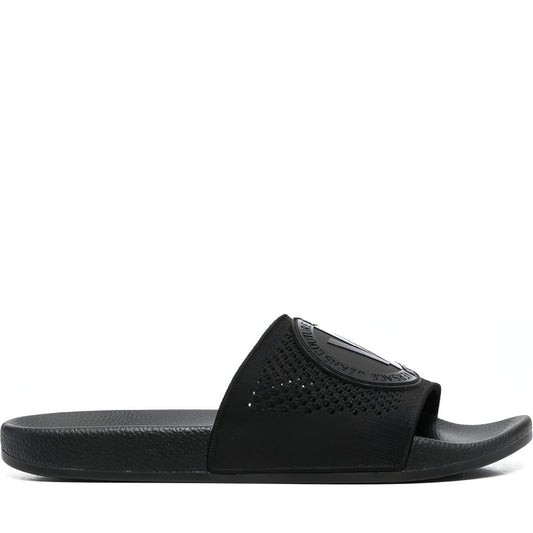Versace Jeans Couture mens black fondo slide slippers | Vilbury London