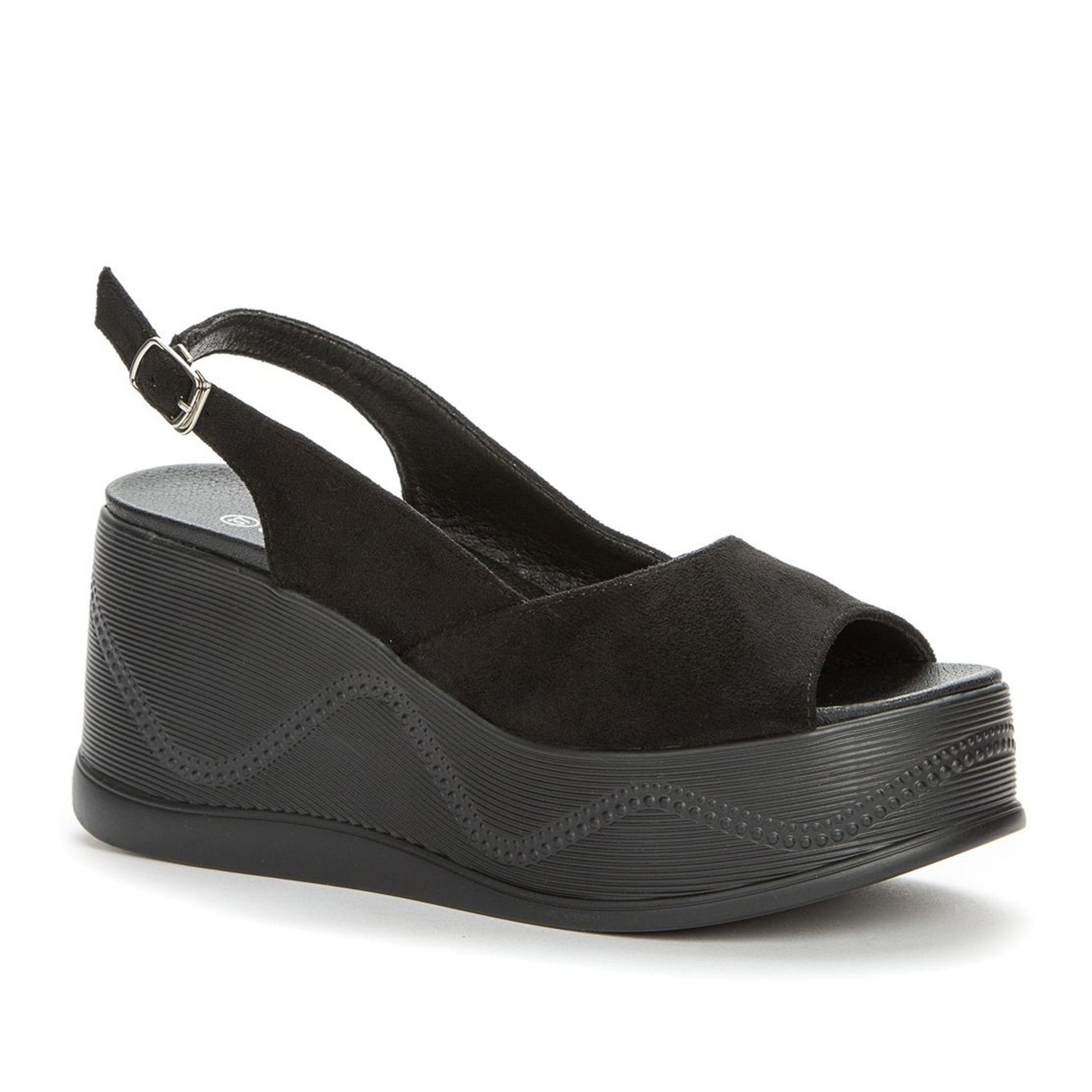 Women's Black Wedge Open-Toe Sandals