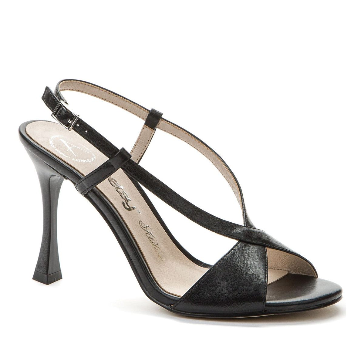 black elegant open pumps
