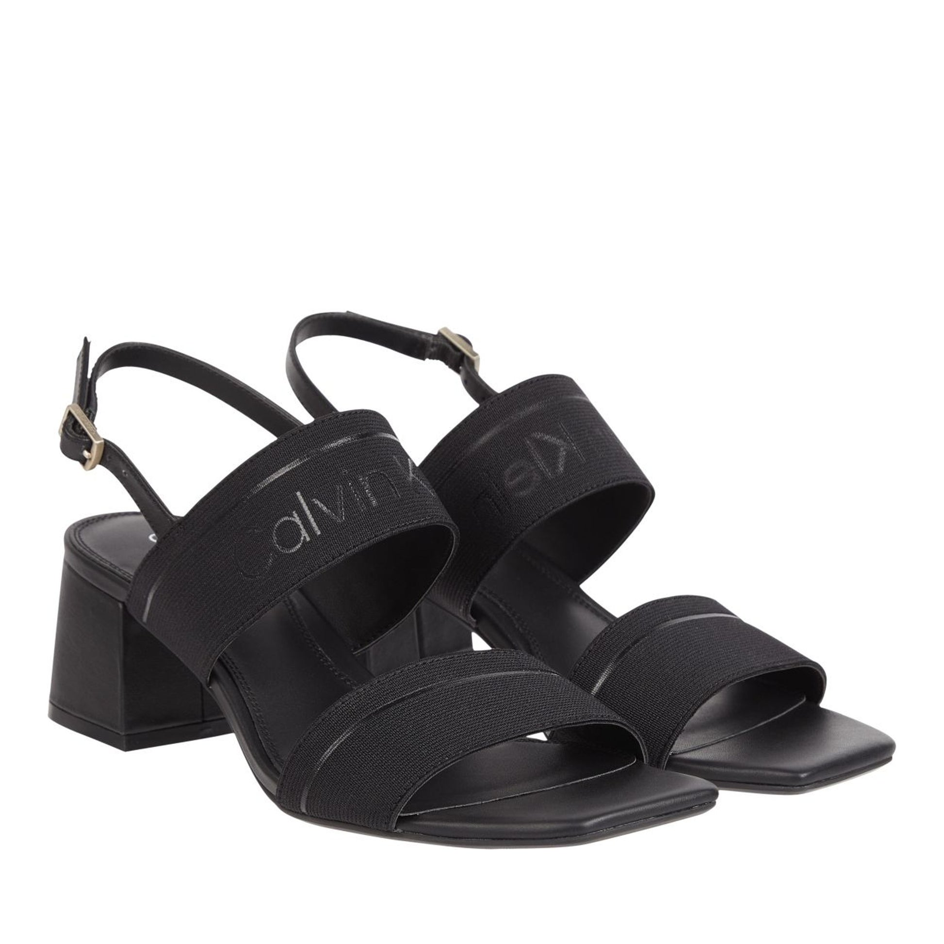 Women's Black Squared Open-Toe Sandals