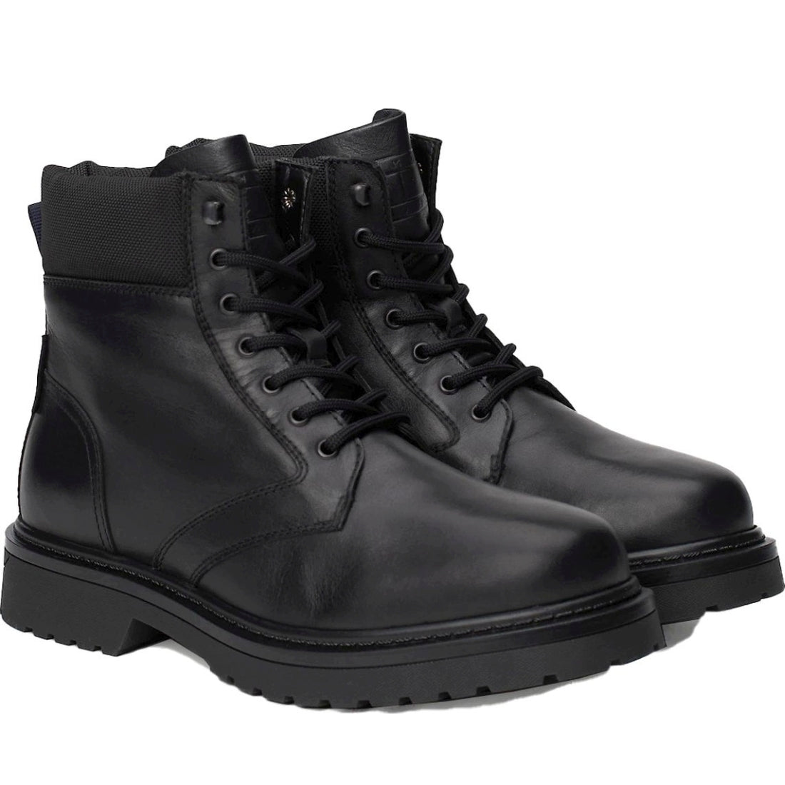 black casual closed lace up boot