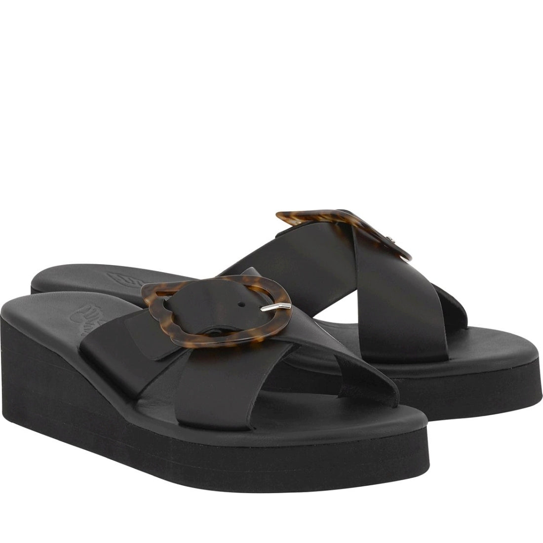 Ancient Greek Sandals womens black tortoiseshell thais rainbow vachetta sandals | Vilbury London