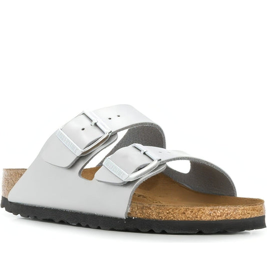 Birkenstock womens silver arizona bf slippers | Vilbury London