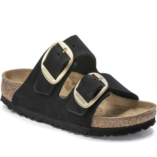 Birkenstock womens black arizona big buckle lenb slippers | Vilbury London