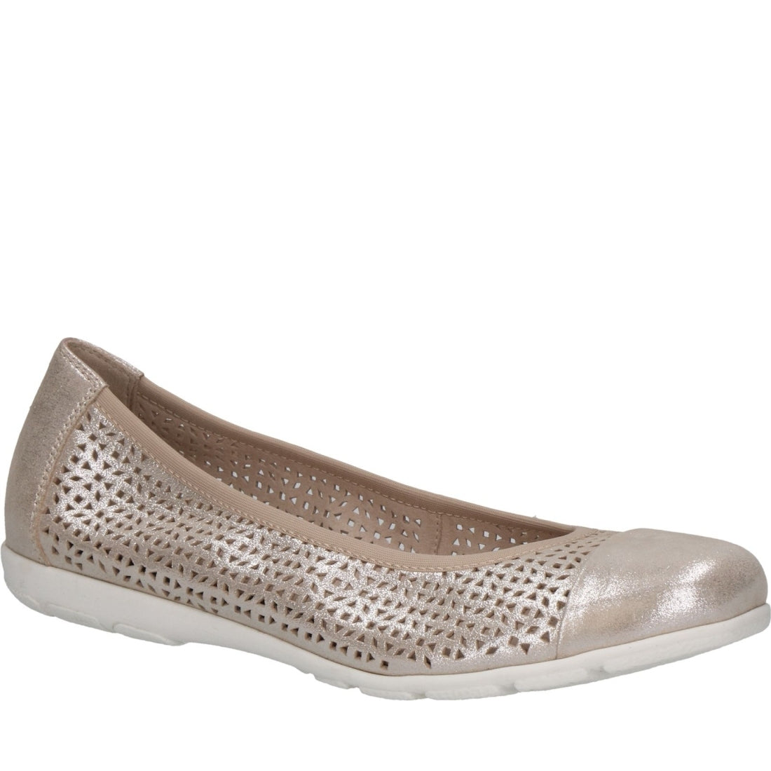 Caprice womens taupe metallic casual closed ballerinas | Vilbury London