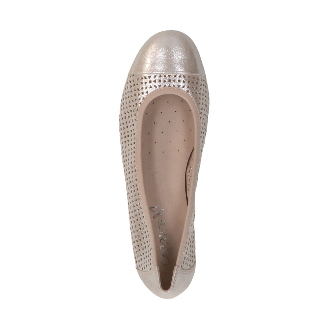 Caprice womens taupe metallic casual closed ballerinas | Vilbury London