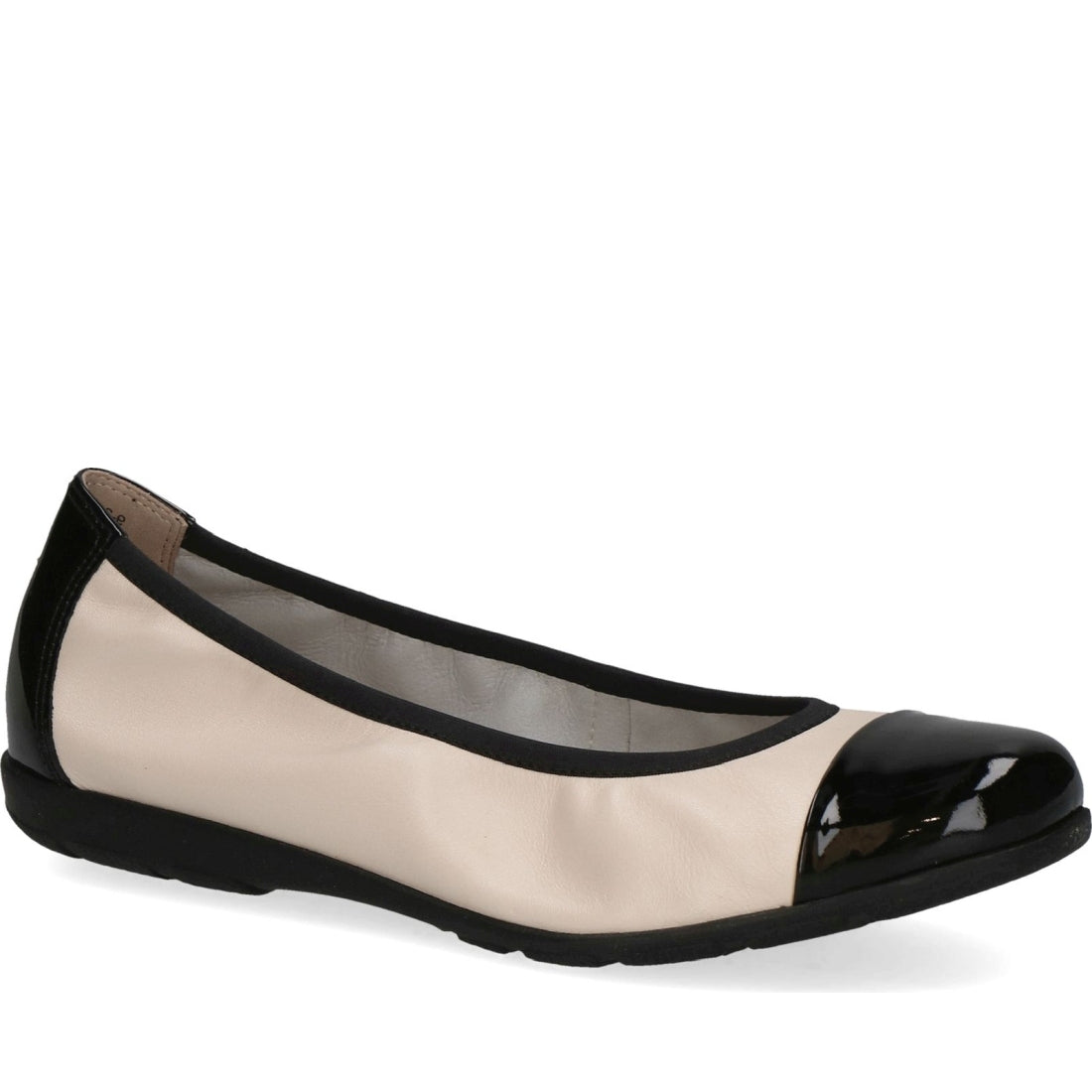 Caprice womens cream black casual closed ballerinas | Vilbury London