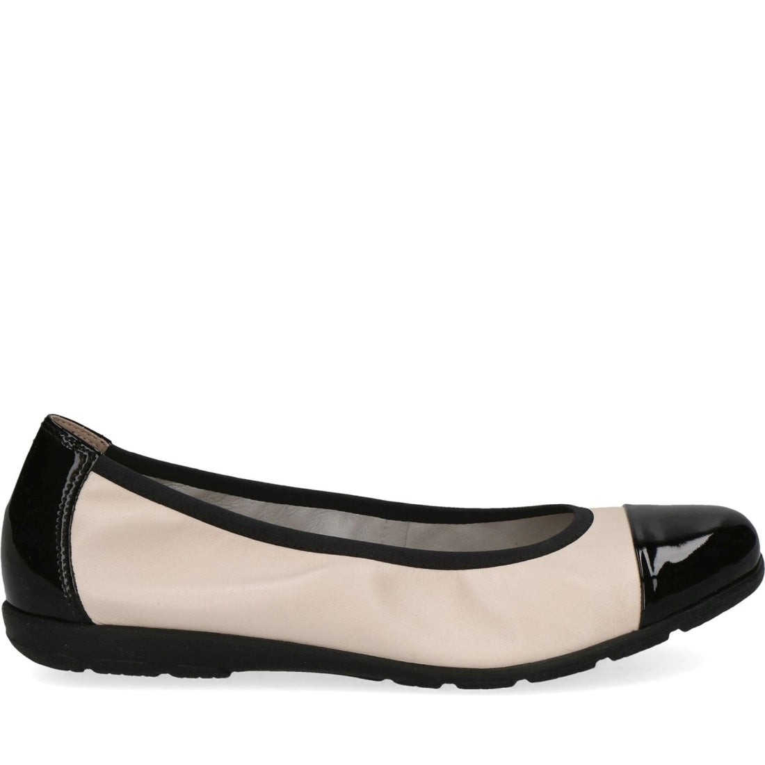 Caprice womens cream black casual closed ballerinas | Vilbury London